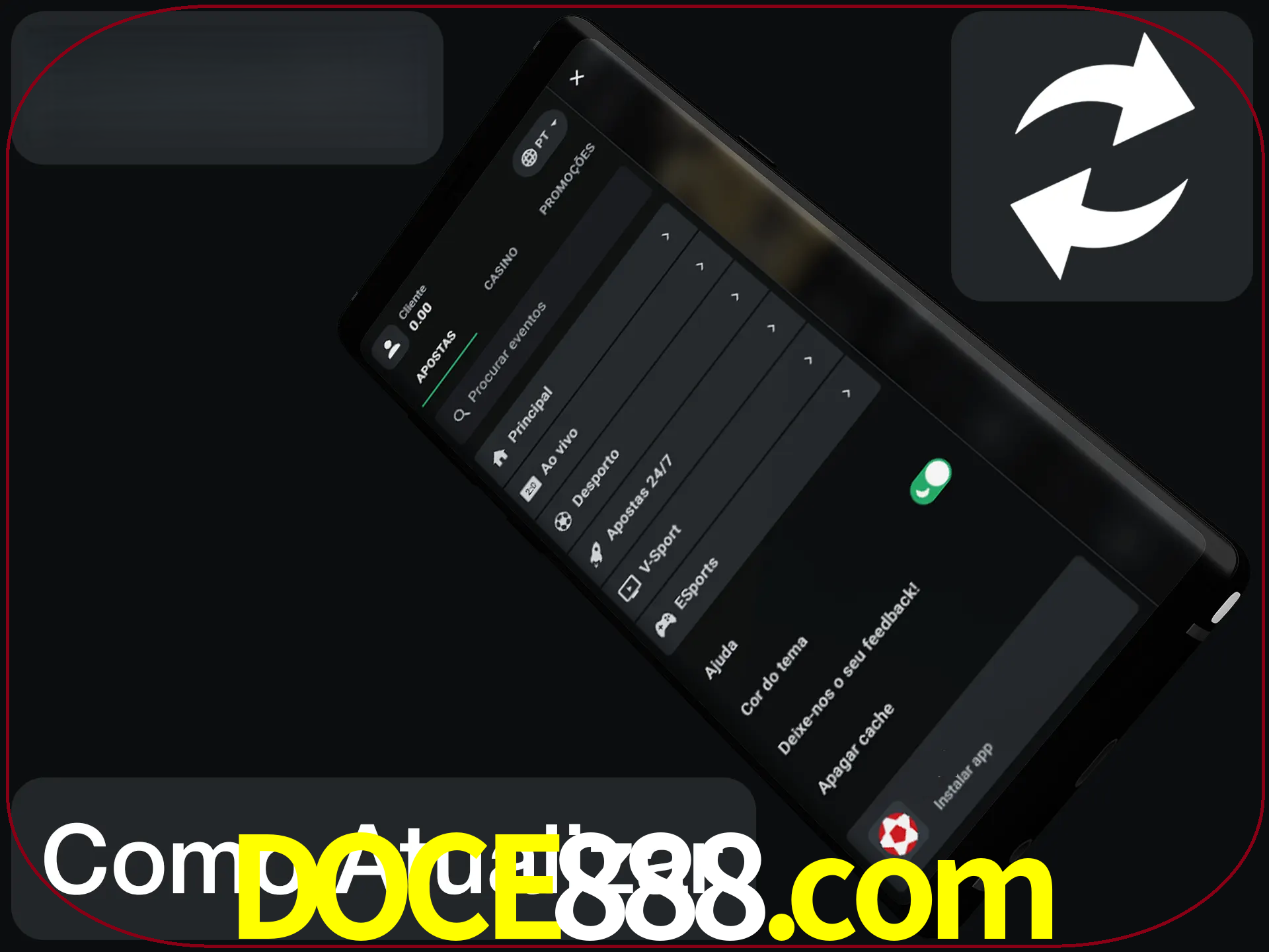 O aplicativo é atualizado automaticamente quando você faz o login.