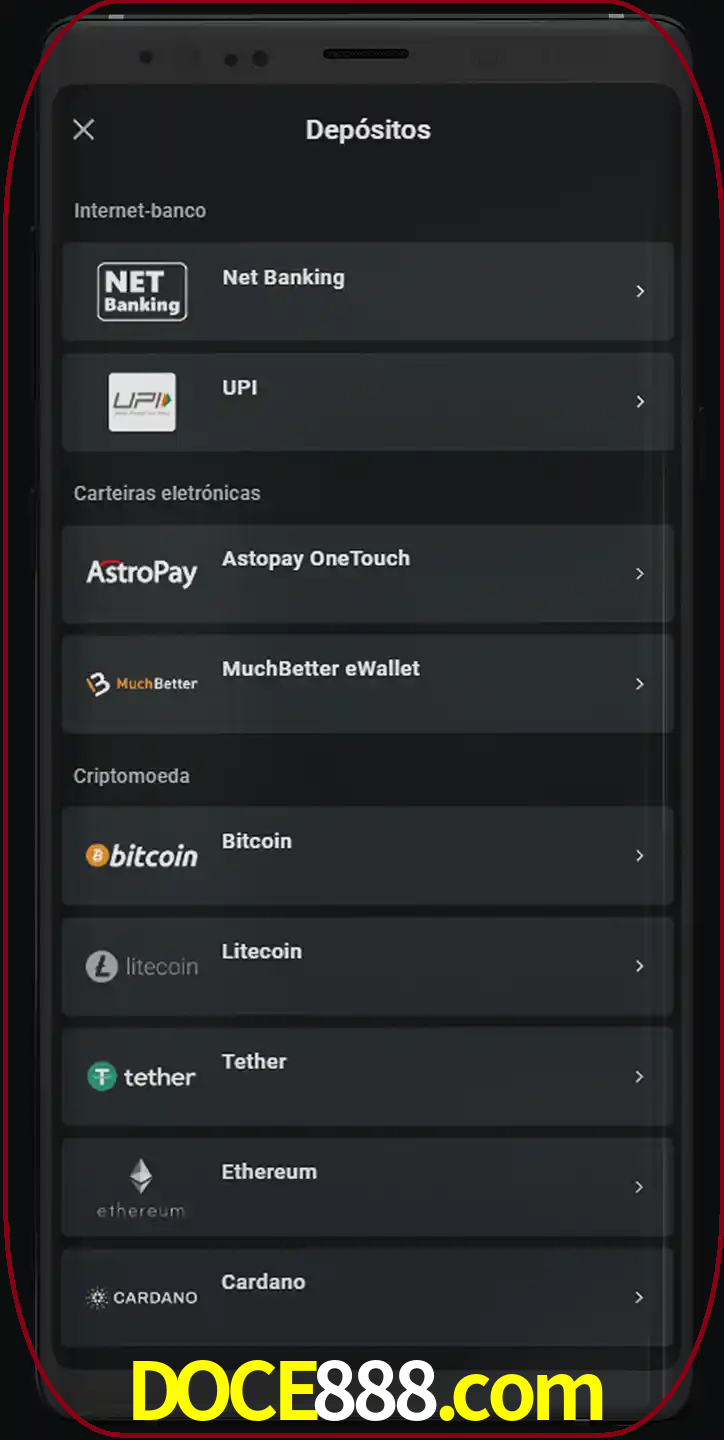 Você pode usar métodos alternativos de depósito.