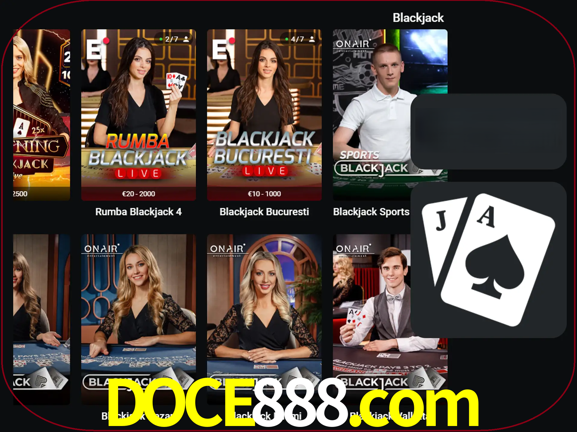 Escolha uma mesa completa de jogadores de blackjack.